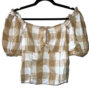 WHO WHAT WEAR | PLAID OFF THE SHOULDER PUFF SLEEVE TOP